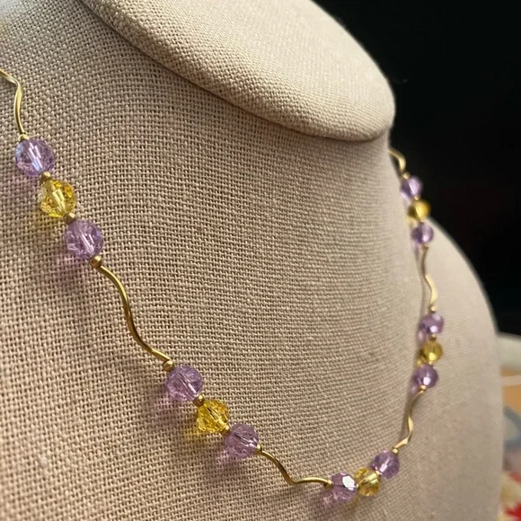 Beautiful 14K yellow gold amethyst and citrine necklace - 10 g total - Picture 7 of 10